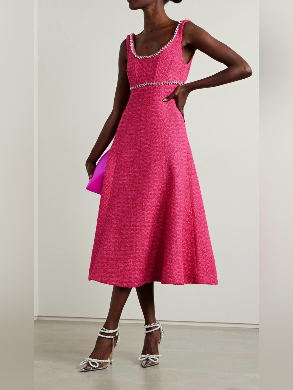 Self-Portrait Hot Pink Tweed Midi Dress